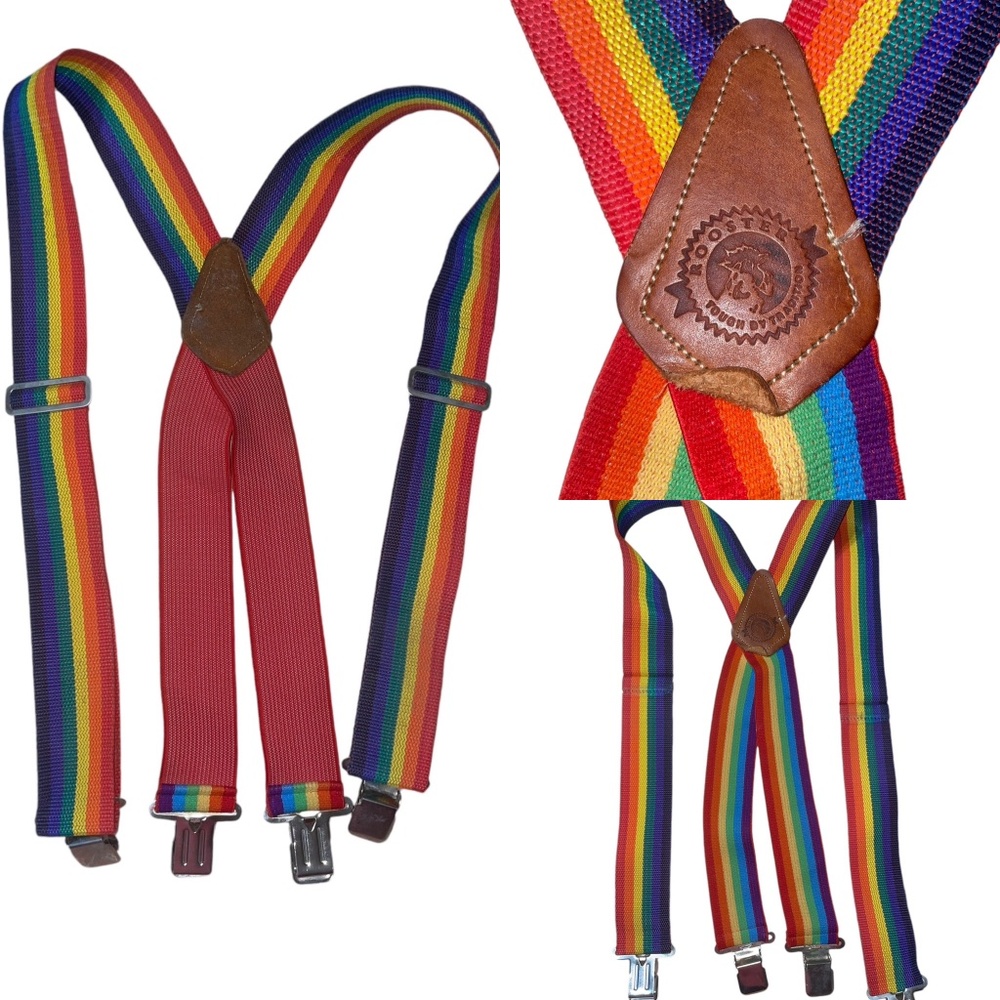 Vintage Rooster Tough By Tradition Rainbow Striped Adjustable‎ Suspenders